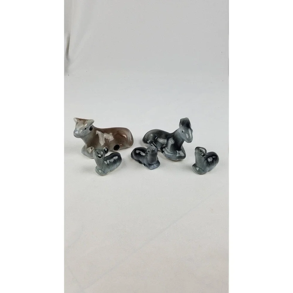 Vtg ceramic figurine barn animal cow horse foal home décor set of 5 farmhouse‎